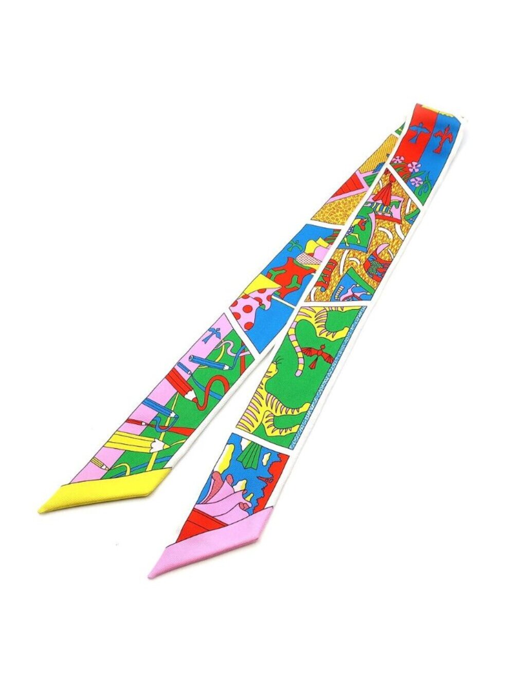 Hermes Twilly Scarf Factory Suit Pink Yellow Multicolor